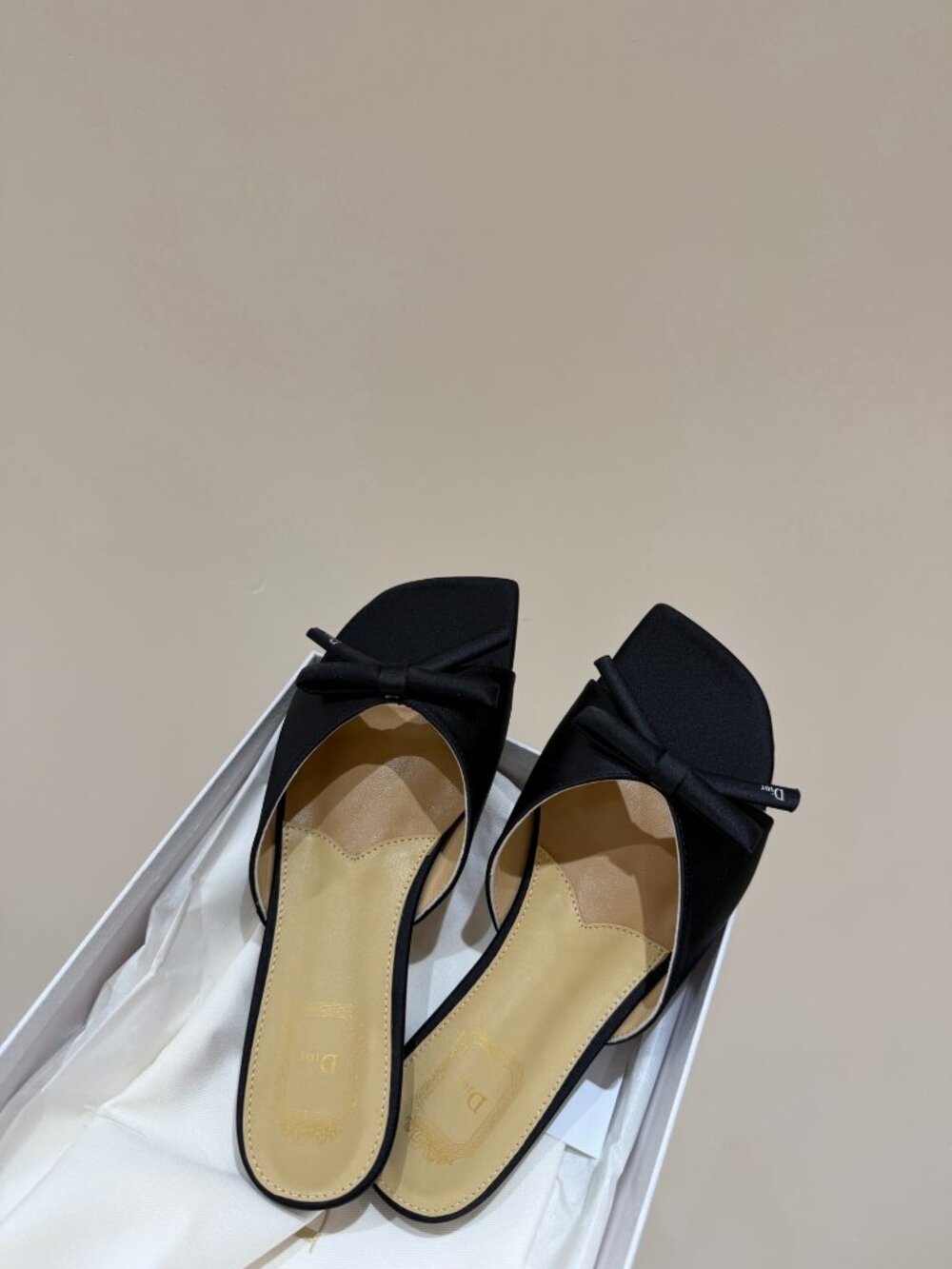 Dior Sandals | Dior Black Satin Bow Square Toe Slide Sandals - Picture 2 of 7